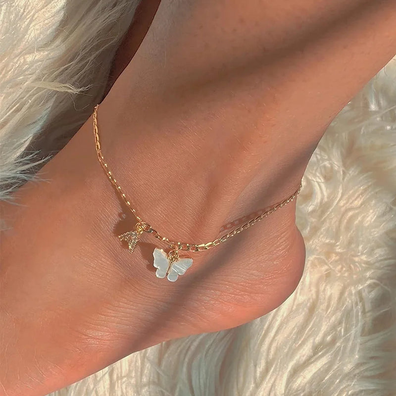 Sassy Initial Butterfly Anklets