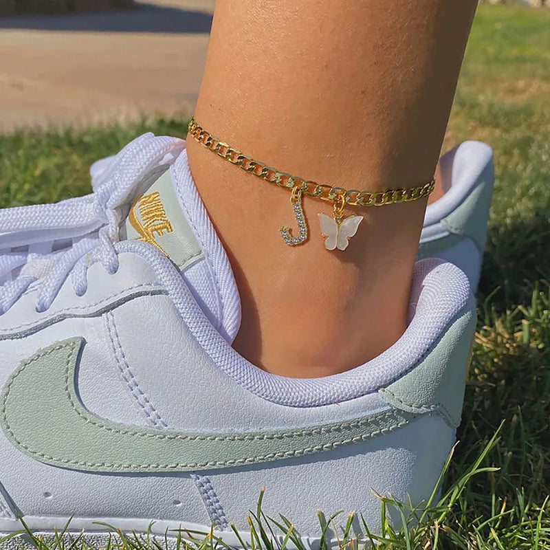 Sassy Initial Butterfly Anklets