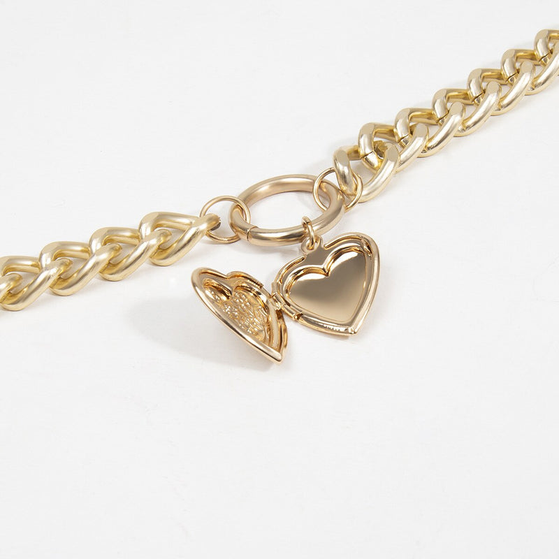 Gold Heart Locket Dual Link Choker – Pretty for Girls