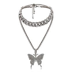 Y2K Iced Out Pink Butterfly Chain